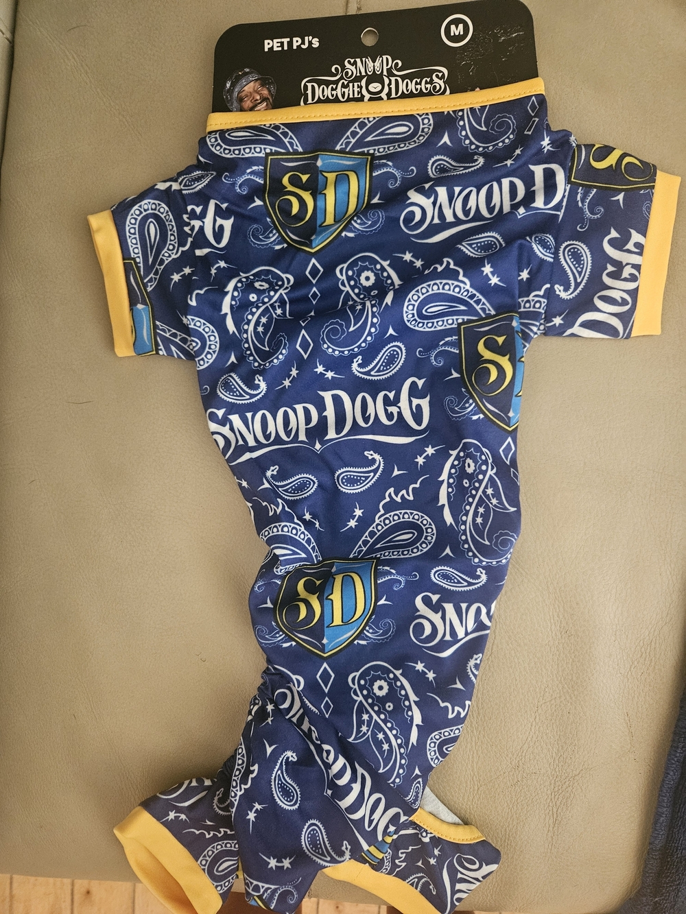 Snoop Dogg Navy Paisley Dog Pajamas with Yellow Trim